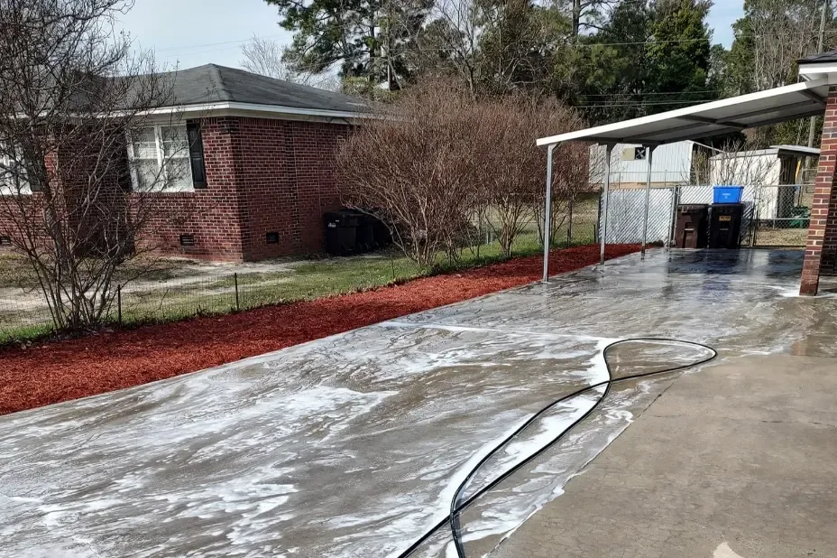 Pressure washing driveway